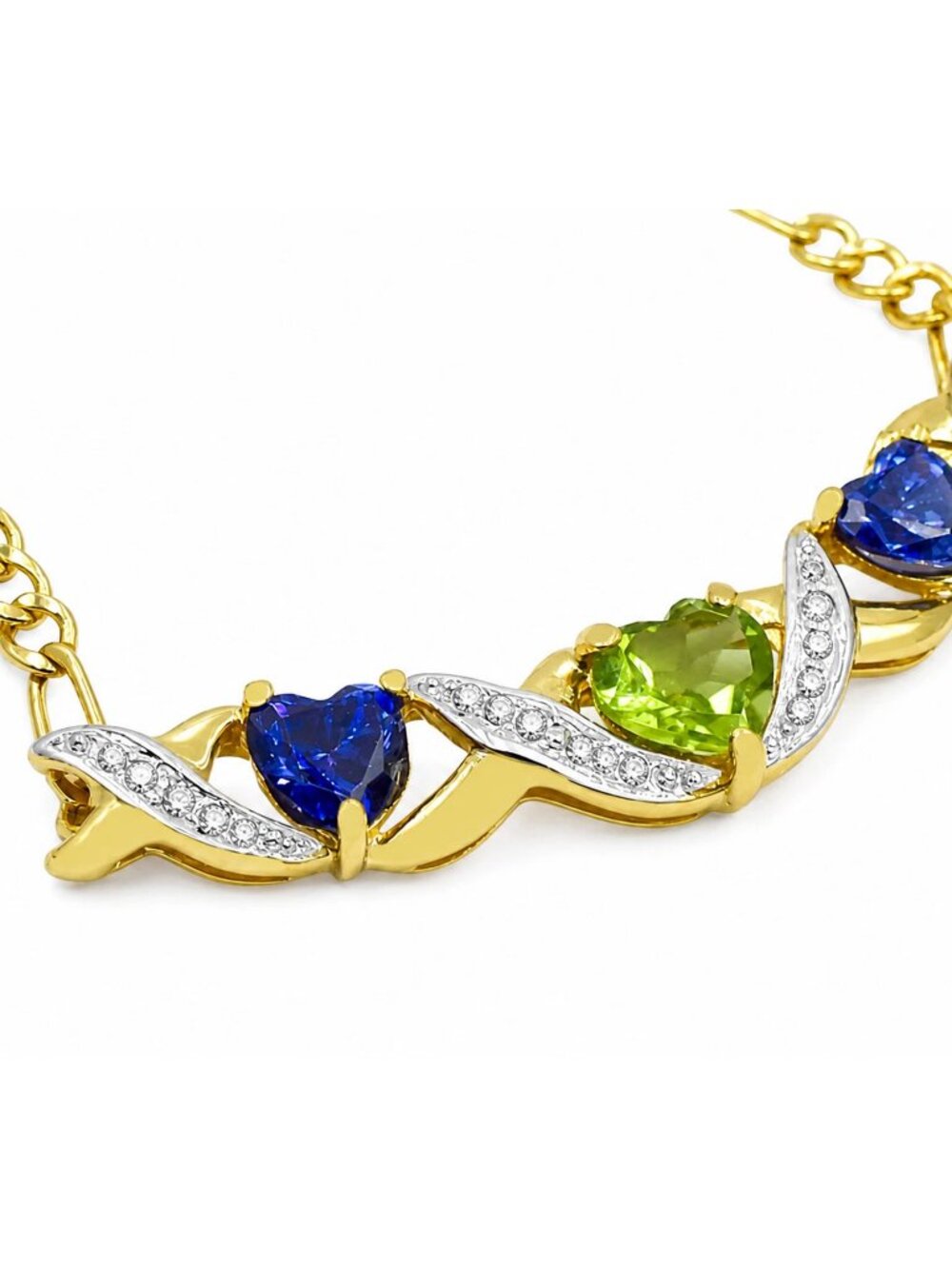 Genuine 0.96 Peridot, Tanzanite & Diamond Heart Necklace 10k SOLID Gold - Picture 3 of 7